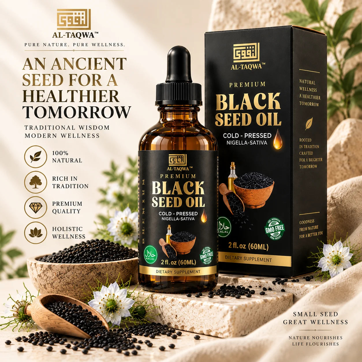 Black Seed Oil 60ML & 230ML, Cold-Pressed — Al Taqwa Nigella Sativa